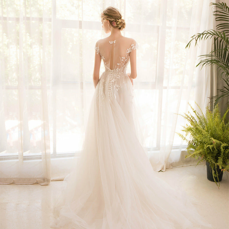 Illusion Sweetheart Floral lace A-line Wedding Dress