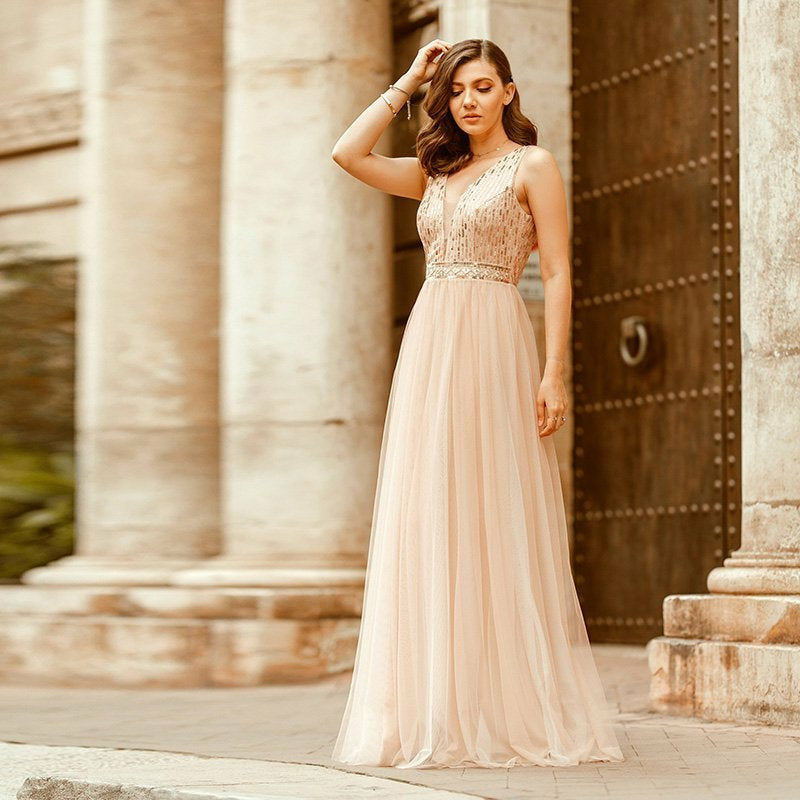 Sequin Bodice Mesh Bridesmaid Dress – CHICELY