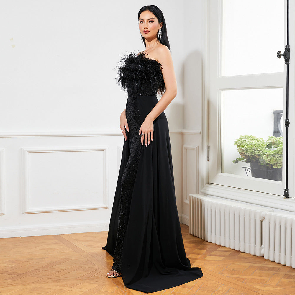 Ostrich feather prom dress on sale