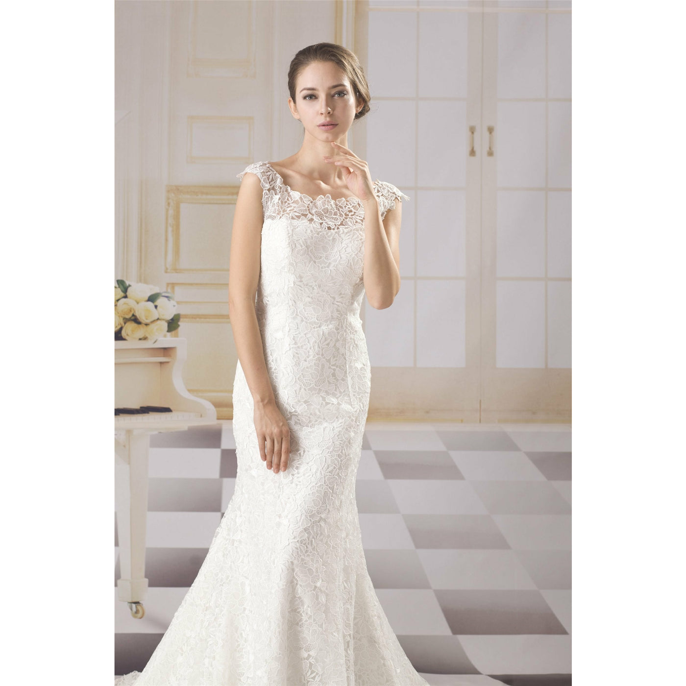 Chicely allover floral lace mermaid wedding dress1