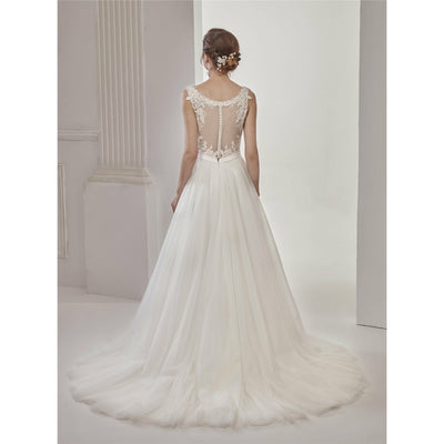 Chicely Illusion neckline hand-beaded wedding dress2