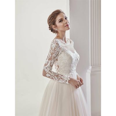 Chicely Long sleeves floral applique A-line wedding dress1