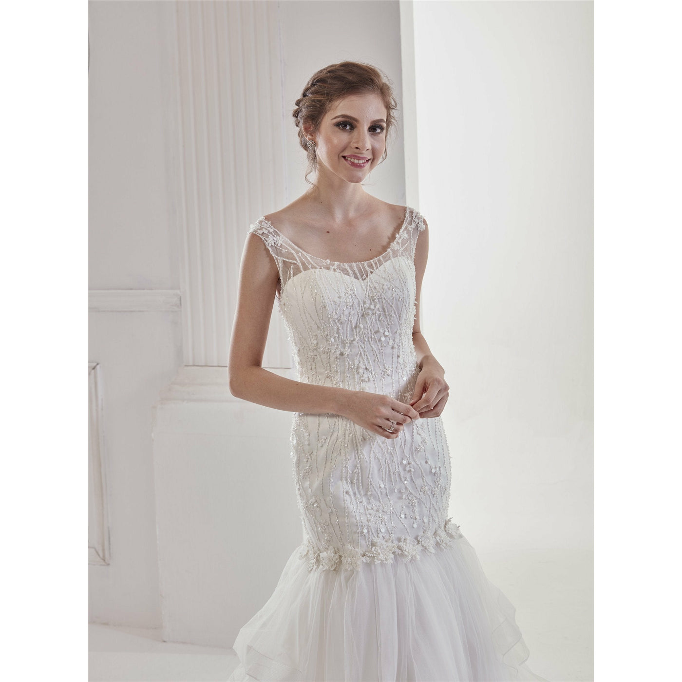 Chicely Illusion sweetheart sequined beaded mermaid wedding dress1