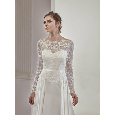 Chicely Long sleeves chantilly lace satin wedding dress1
