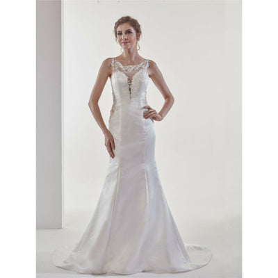 Chicely Deep V Beaded floral applique mermaid wedding dress