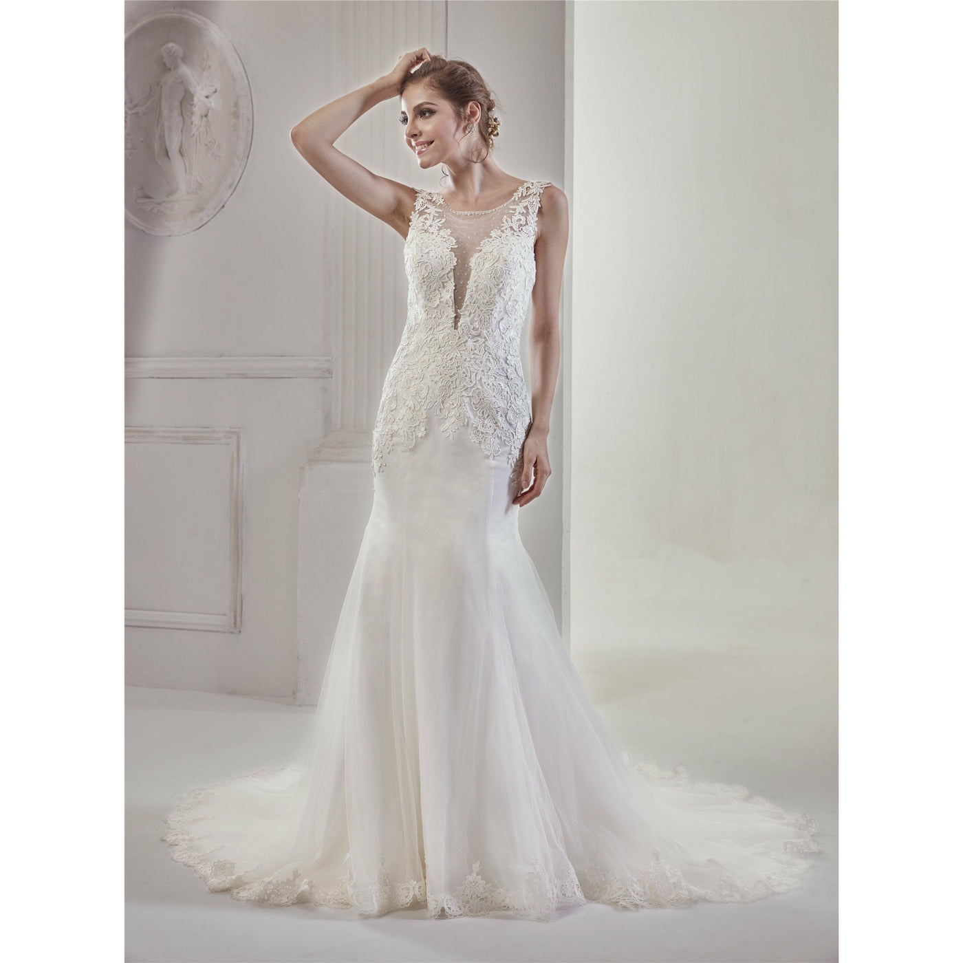 Chicely Plunging V Lace applique Mermaid wedding dress