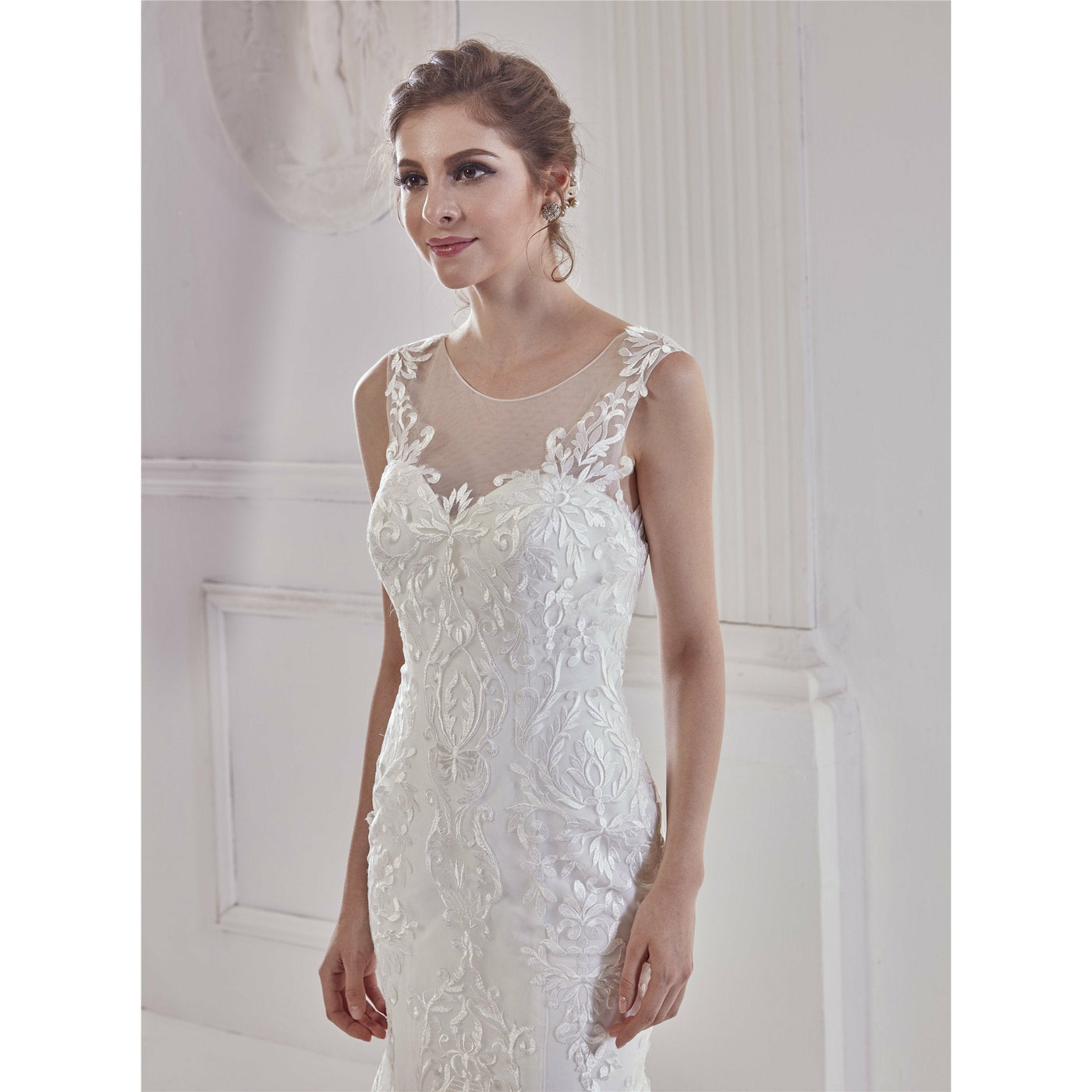Chicely Illusion sweetheart allover lace mermaid wedding dress1