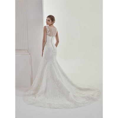 Chicely Illusion sweetheart allover lace mermaid wedding dress2