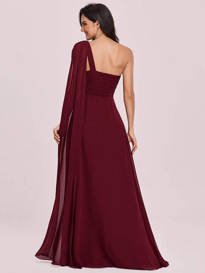Chicely Pleated One-Shoulder Long Chiffon Evening Dress