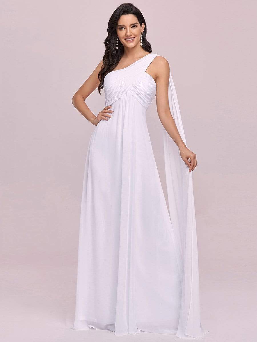 Chicely Pleated One-Shoulder Long Chiffon Evening Dress