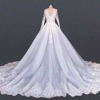 French Chantilly Lace Cathedral Wedding Dress2