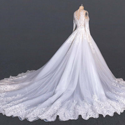 French Chantilly Lace Cathedral Wedding Dress3