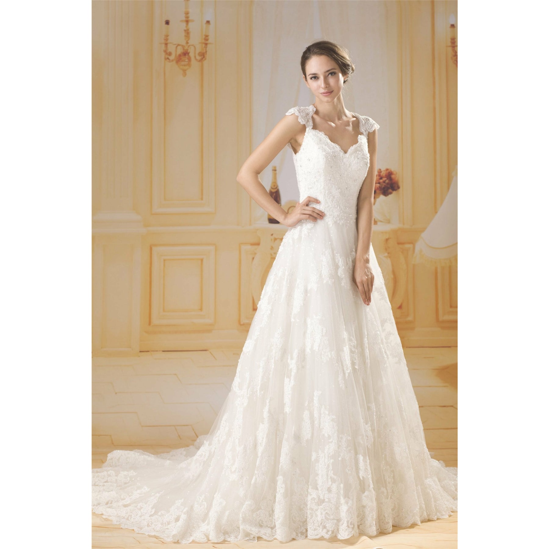 queen anne cut wedding dress Elsy Custom-Made A-line Queen Anne Neckline Wedding Dress