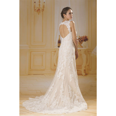 Chicely Queen anne lace appliqués A-line wedding dress2