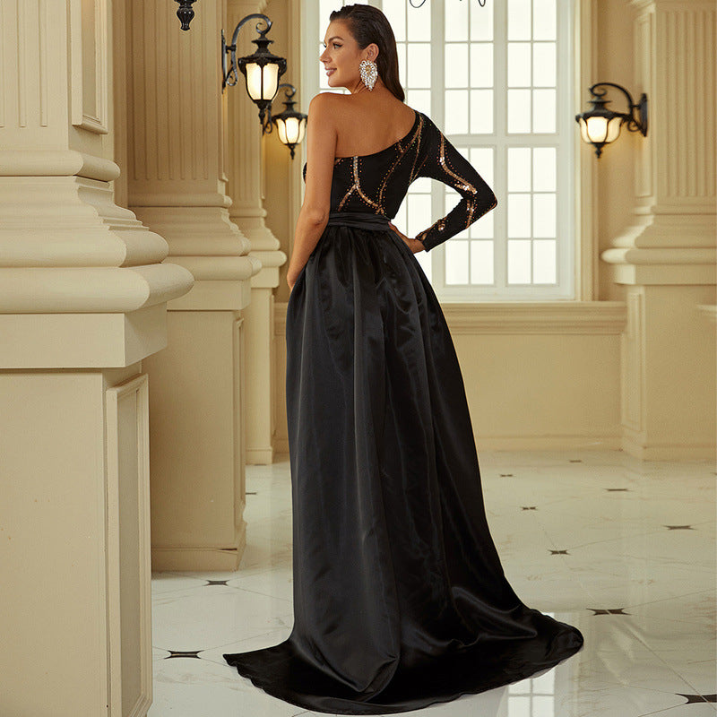 Majestic One-Shoulder Mermaid Evening Gown with Detachable Train