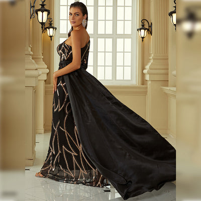 Majestic One-Shoulder Mermaid Evening Gown with Detachable Train