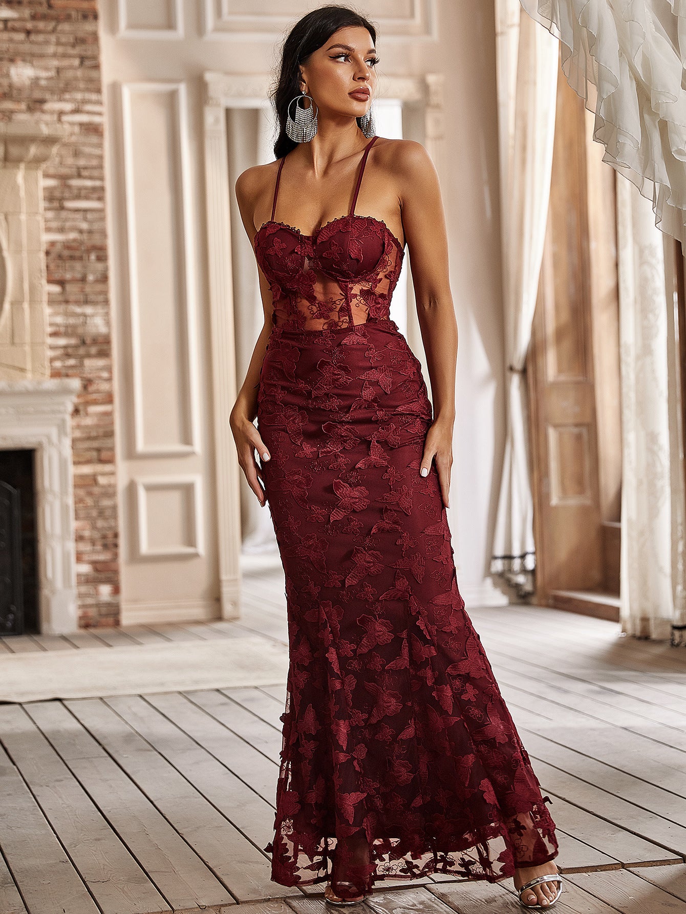 Sexy Spaghetti straps Butterfly lace meraid Evening Dress – CHICELY