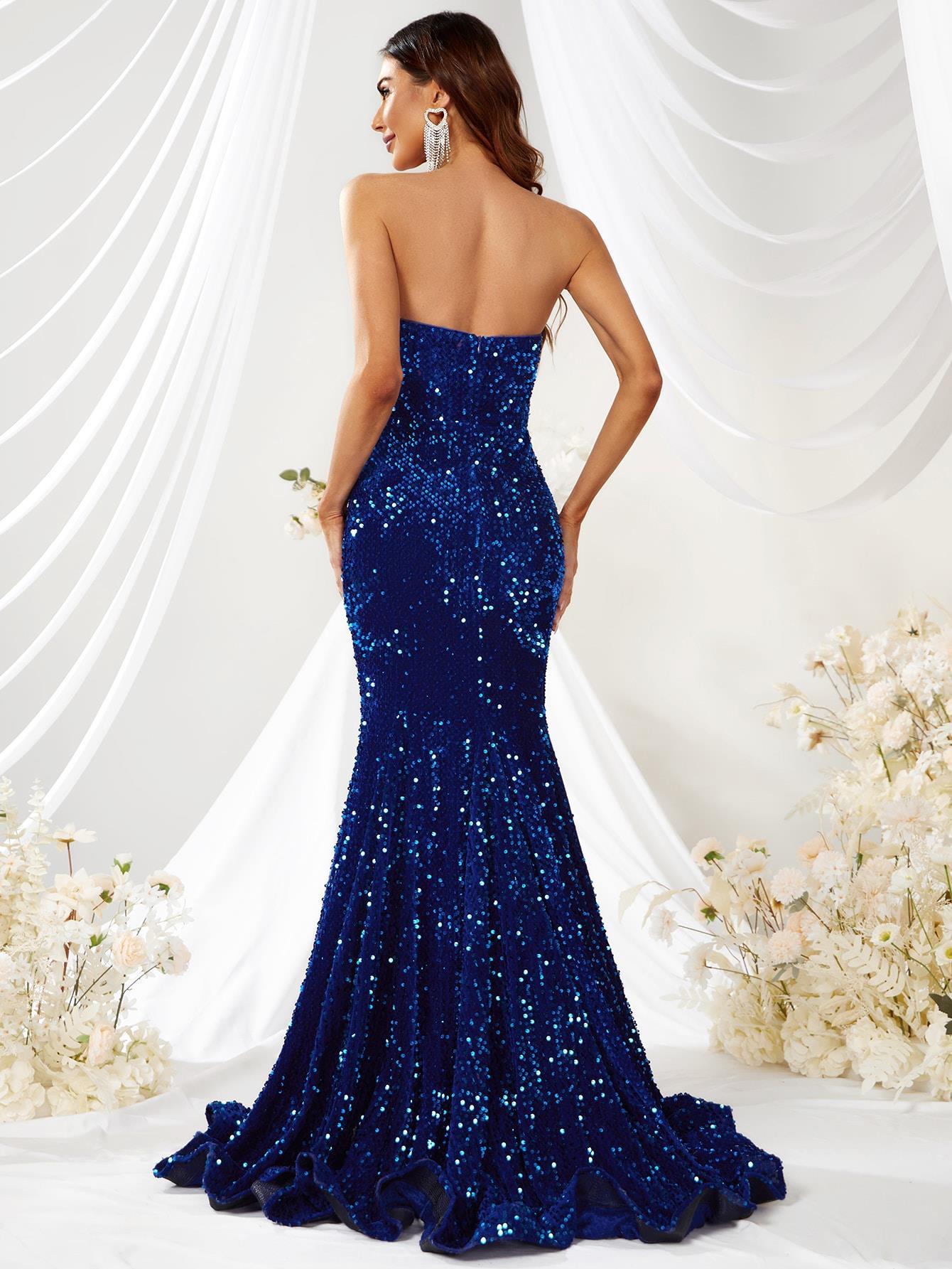 Sparkling Strapless Sweetheart Sequin Mermaid Evening Gown