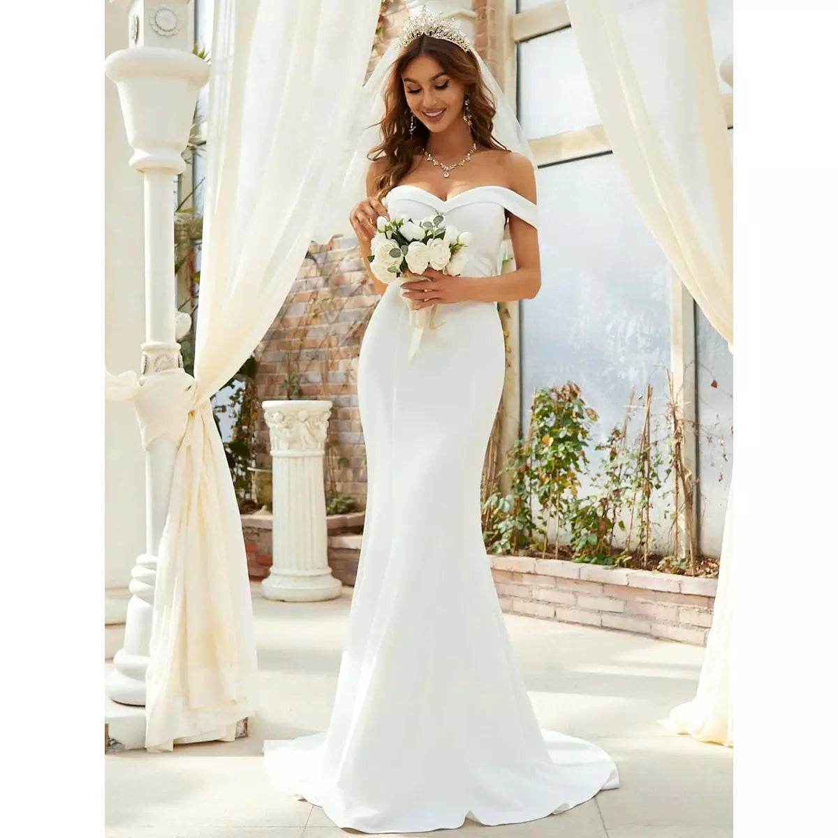 Off the shoulder top tight wedding dress